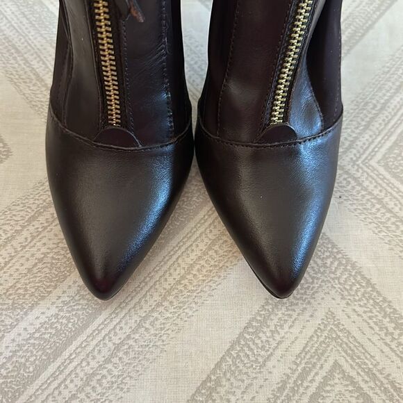 Charles By Charles David Dark Brown Ankle Boot Mixed Media Leather Front Zip - Picture 2 of 7